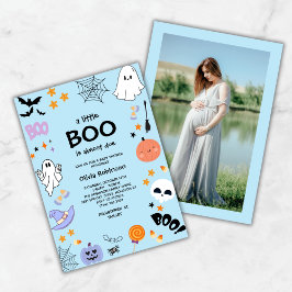 Blue A Little Boo Cute Photo Halloween Baby Shower Inbjudningar