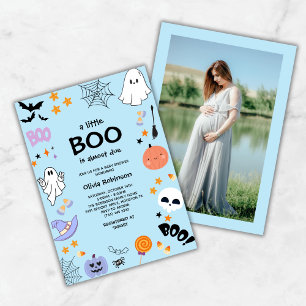 Blue A Little Boo Cute Photo Halloween Baby Shower Inbjudningar