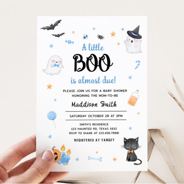 Blue A Little Boo Halloween Baby Shower Inbjudningar (Blue A Little Boo Baby Shower Invitation)