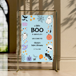 Blue A Little Boo Halloween Baby Shower Välkommen Poster