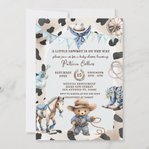 Blue A Little Cowboyen Land Western babystövel Inbjudningar