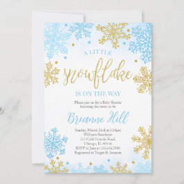 Blue A Little Snowflake Baby Shower Inbjudningar