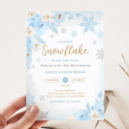 Blue A Little Snowflake Baby Shower Inbjudningar