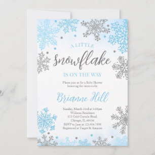 Blue A Little Snowflake Baby Shower Inbjudningar