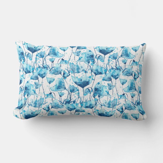 Blue Abstract Flowers Lumbarkudde (Framsida)