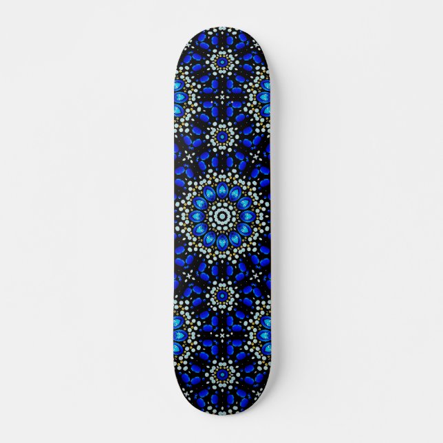 Blue Abstract Geometric Mandala Art Design Mini Skateboard Bräda 18,5 Cm (Framsida)