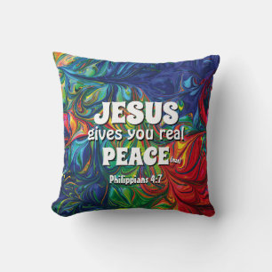 Blue Abstrakt JESUS Peace Christian Kudde