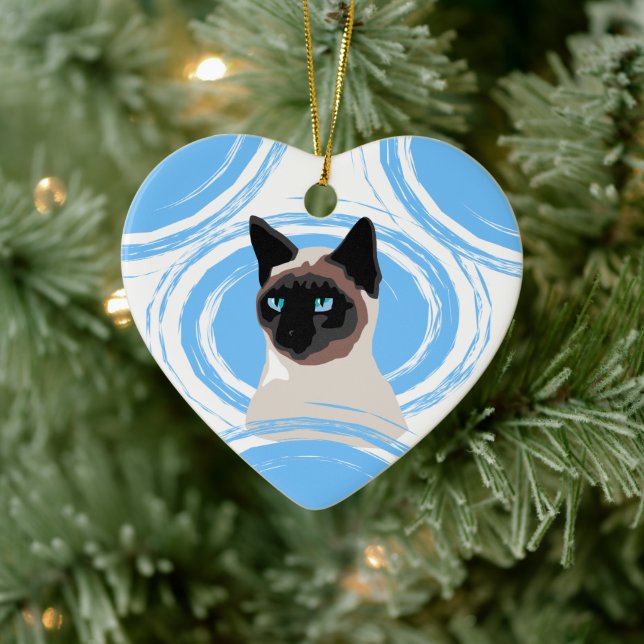 Blue Abstrakt Lucky Siamese Owner Ornament (Träd)