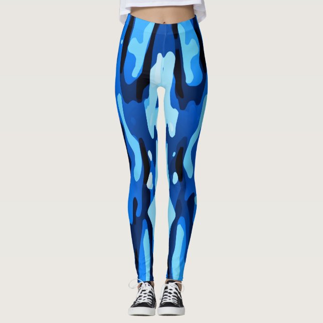 Blue Abstrakt Mönster Leggings (Framsida)