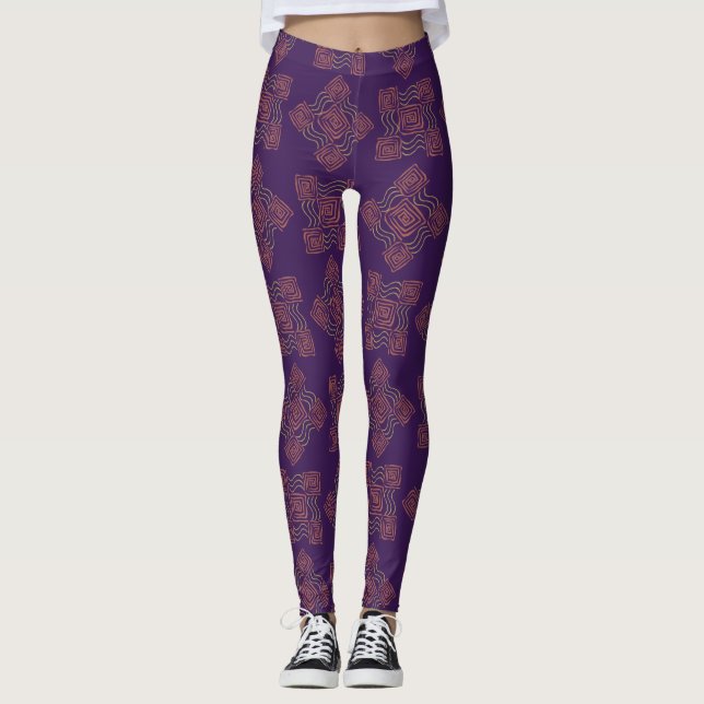 Blue Abstrakt Mönster Leggings (Framsida)