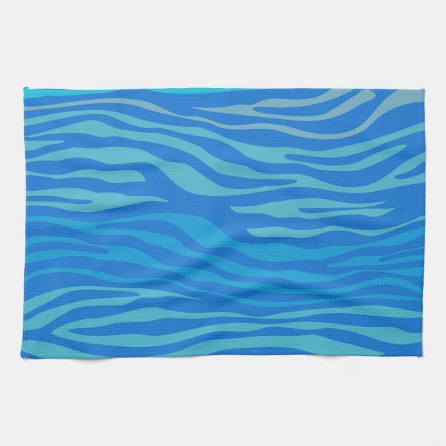 Blue Abstrakt Zebra Rand Kökshandduk (Horisontell)