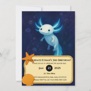 Blue Abyss Axolotl Birthday Inbjudningar
