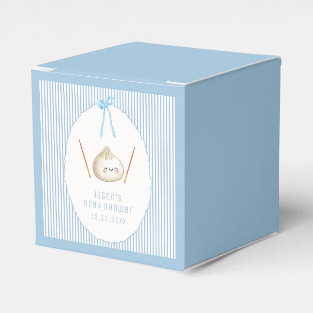 Blue Adorable Boy Bow Asian Dumpling Baby Shower  Presentaskar (Framsidan Sidan)