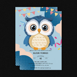 Blue Adsible Woodland Baby Uggla Baby Shower Inbjudningar