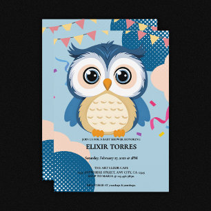 Blue Adsible Woodland Baby Uggla Baby Shower Inbjudningar