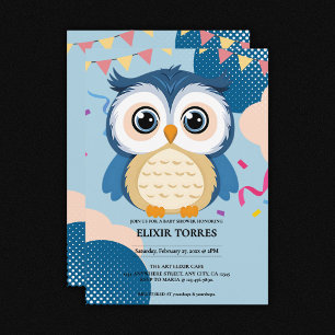 Blue Adsible Woodland Baby Uggla Baby Shower Inbjudningar
