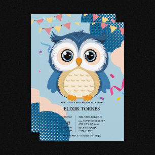 Blue Adsible Woodland Baby Uggla Baby Shower Inbjudningar