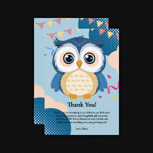 Blue Adsible Woodland Baby Uggla Baby Shower Tack Kort