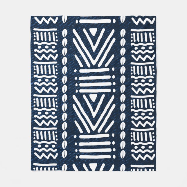 Blue African Denim Bogolan Design Blanket Fleecefilt (Framsidan)