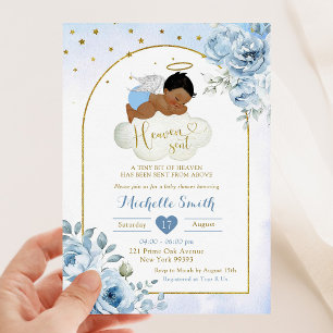 Blue African Little Angel Heaven Sent Baby Shower Inbjudningar