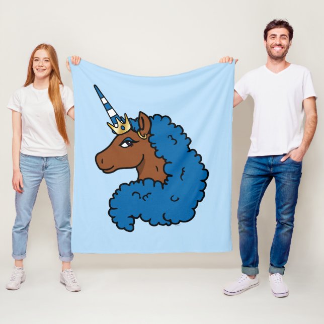 Blue Afro Unicorn Fleecefilt (På plats)
