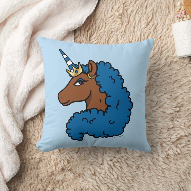 Blue Afro Unicorn Kudde (Filt)