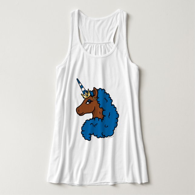 Blue Afro Unicorn Linne Med Racerback (Design framsida)