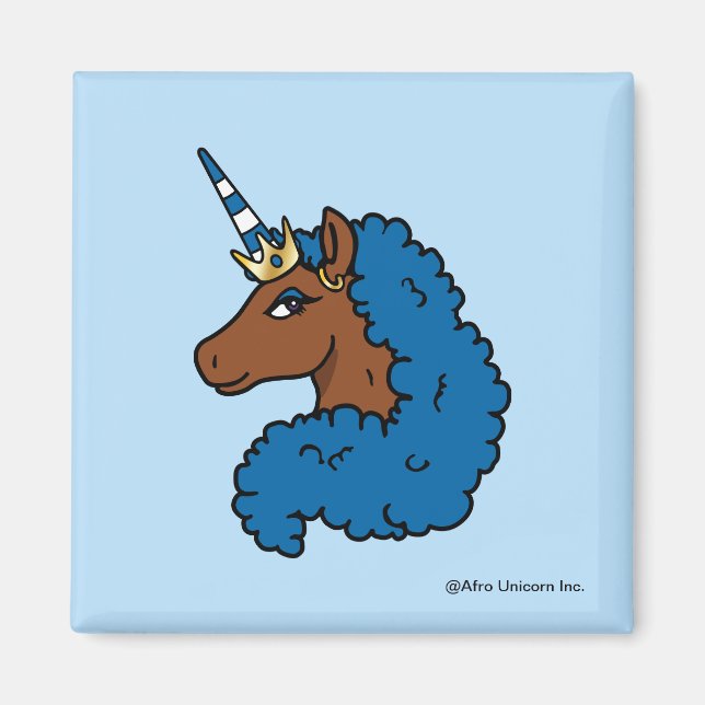 Blue Afro Unicorn Magnet (Framsidan)