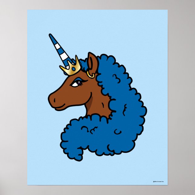 Blue Afro Unicorn Poster (Framsidan)