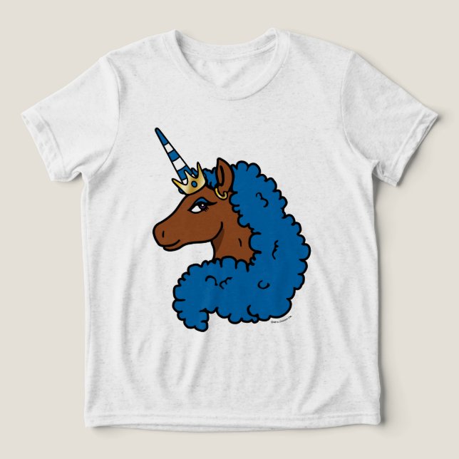 Blue Afro Unicorn T Shirt (Design Framsida)