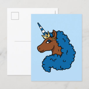 Blue Afro Unicorn Vykort