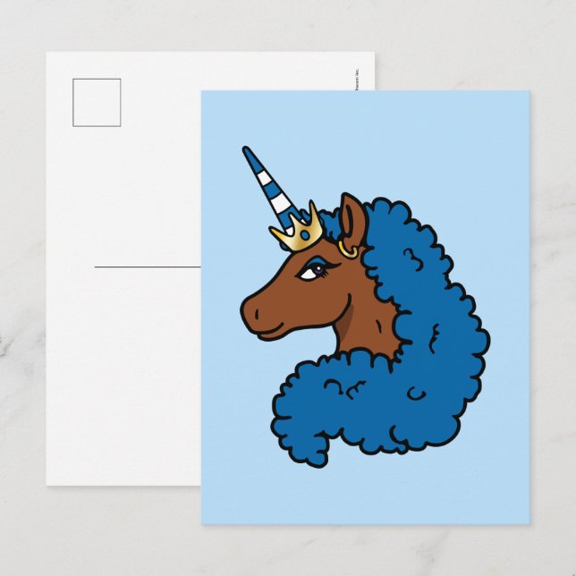 Blue Afro Unicorn Vykort (Fram/baksida)