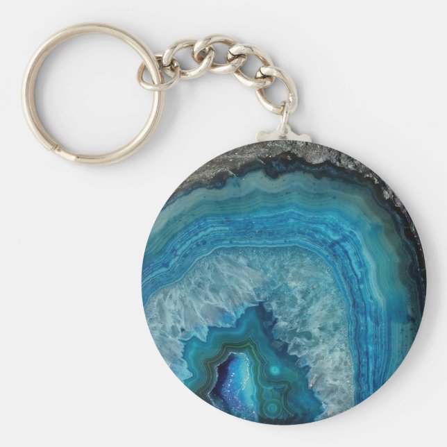 Blue Agate Druse Gemstone Nyckelring (Framsidan)