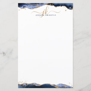 Blue Agate Geode Guld Glitter Monogram Initialer