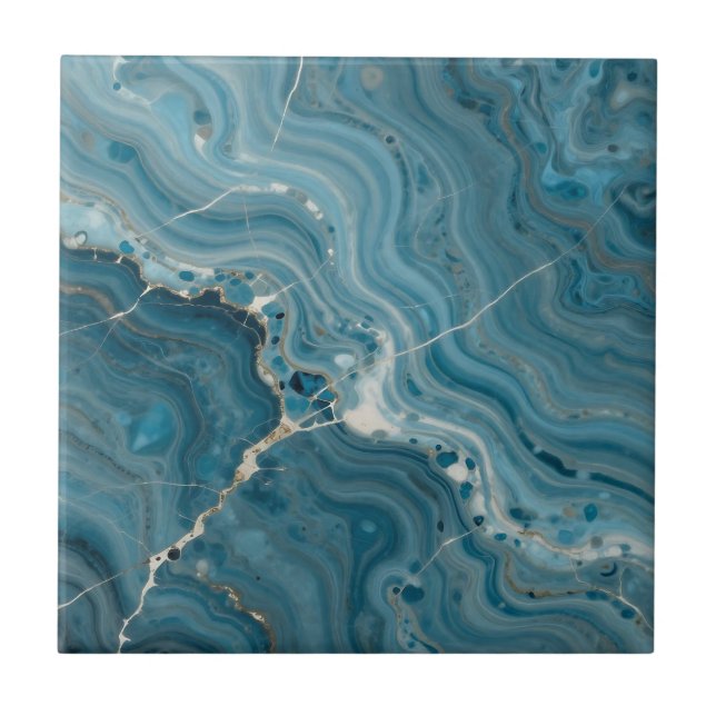 Blue Agate Gold Vein Marble Kakelplatta (Framsidan)