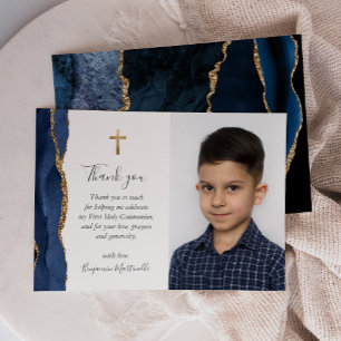 Blue Agate Guld First Communion Tack Kort