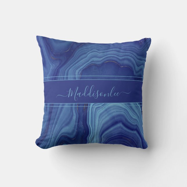 Blue Agate Marble monogram namn Kudde (Framsida)