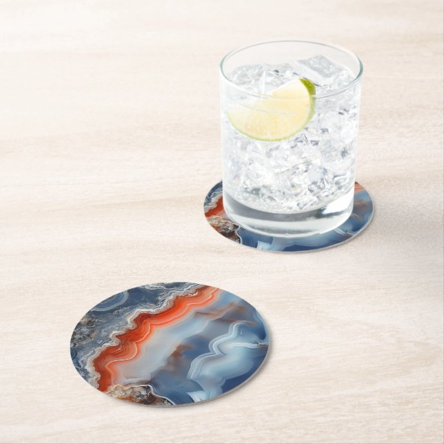 Blue Agate Mönster Underlägg Papper Rund (Insitu)