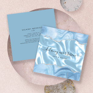 Blue Agate Silver Glitter Luxury Fyrkantigt Visitkort