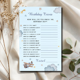 Blue Airplane Birthday Trivia Party Game
