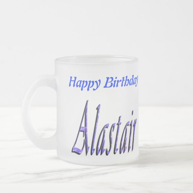 Blue Alastair Namn Logotyp Frostad Glasmugg (Vänster)