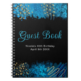 Blue Alcohol Ink Birthday Party Guest Book Anteckningsbok