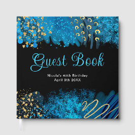 Blue Alcohol Ink Birthday Party Guest Book Gästböcker