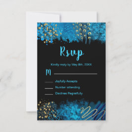 Blue Alcohol Ink Sweet 16 Birthday Party RSVP OSA Kort