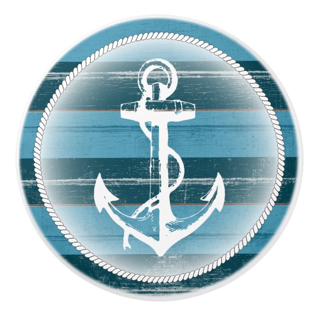 Blue Åldras Wood med Nautical Anchor Knopp (Framsidan)