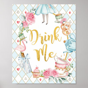 Blue Alice i Wonderland DRINK ME Party Sign Poster