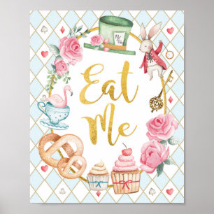 Blue Alice i Wonderland EAT ME Party Sign Poster