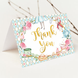Blue Alice i Wonderland Tea Party Birthday Tack Kort