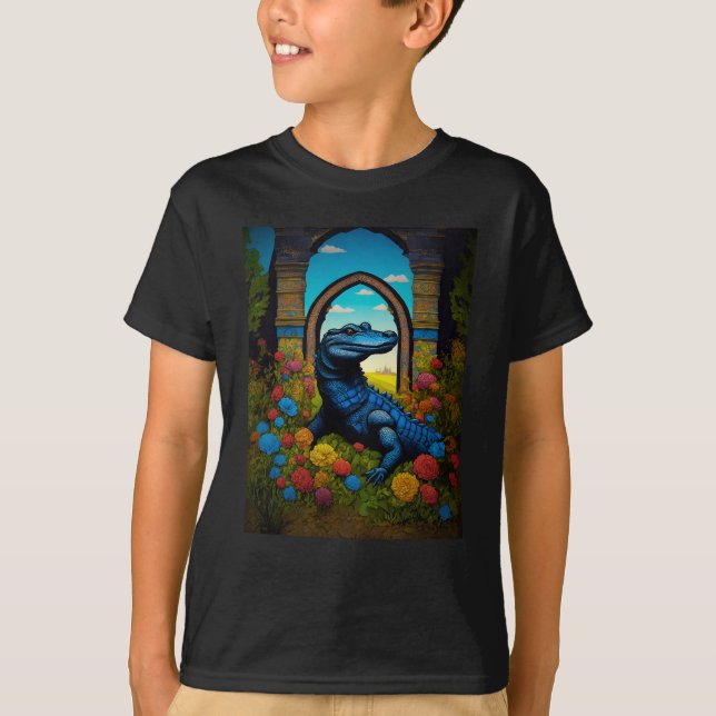 Blue Alligator Fantasy Art T Shirt (Framsida)