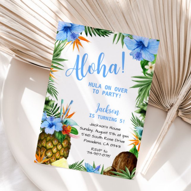 Blue Aloha Birthday, Hawaiian Luau Tropical Inbjudningar (Skapare uppladdad)
